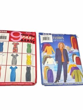 Lot of 2- Butterrick 4998 & 5272 Fast & Easy Ladies 1997 Sewing Patterns Uncut